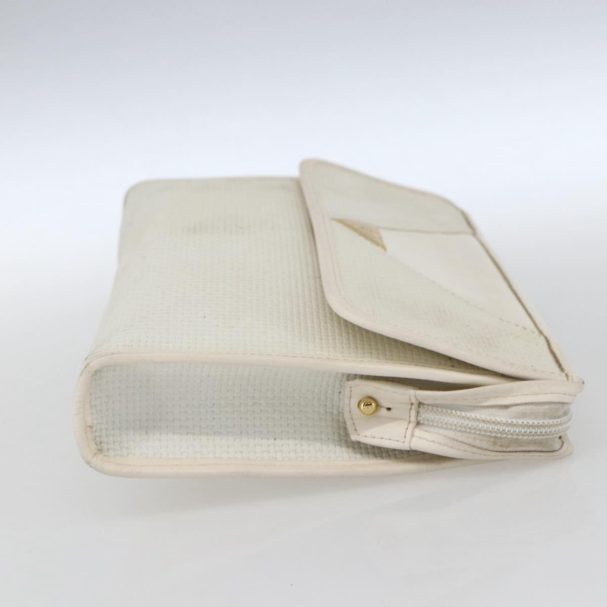 SAINT LAURENT Clutch Bag Coated Canvas White Gold Auth bs32442
