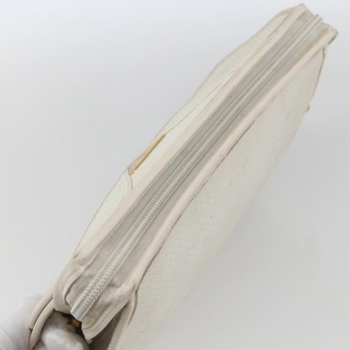 SAINT LAURENT Clutch Bag Coated Canvas White Gold Auth bs32442
