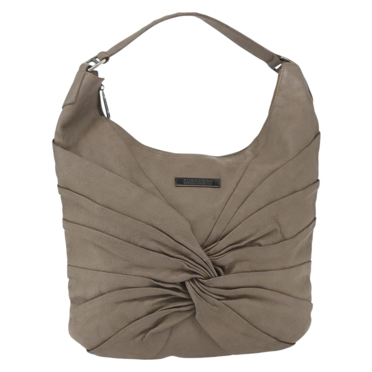 BURBERRY Shoulder Bag Leather Brown Silver Auth bs32445