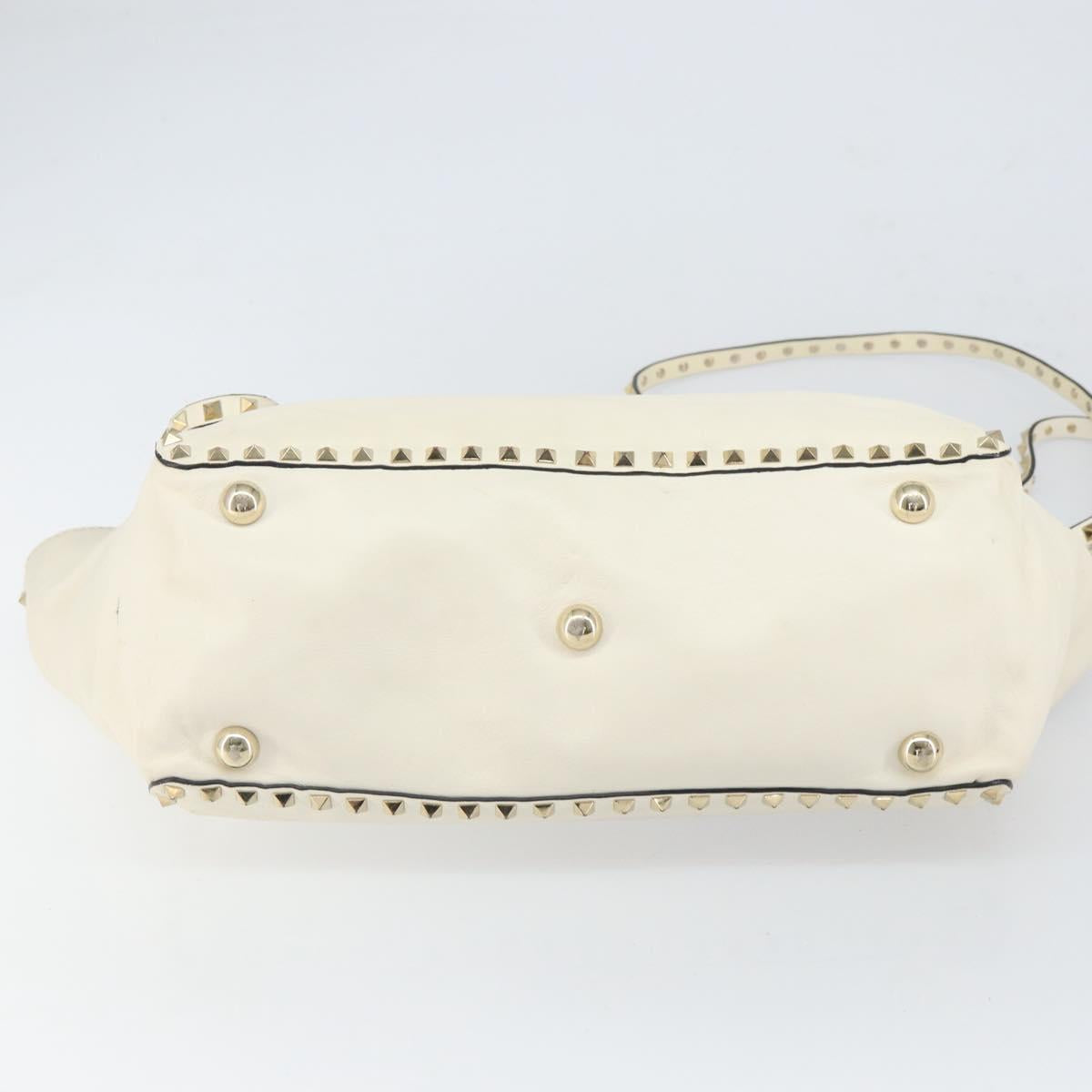 VALENTINO Studs Tote Bag Leather 2way White Gold Auth bs32446
