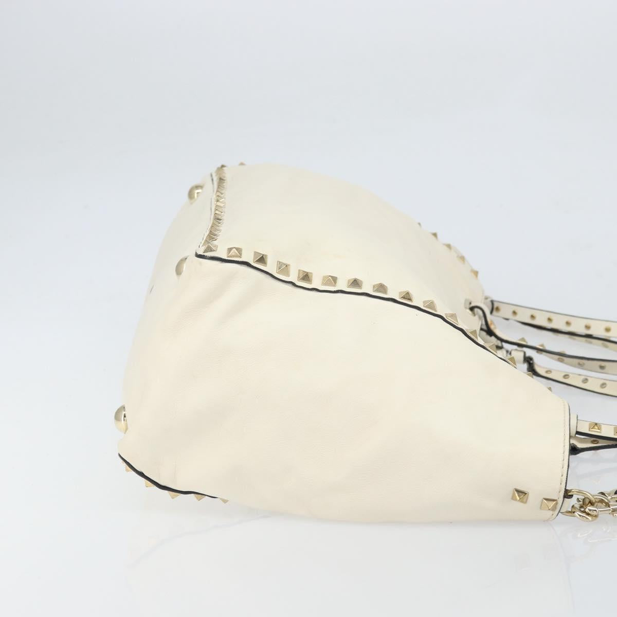 VALENTINO Studs Tote Bag Leather 2way White Gold Auth bs32446