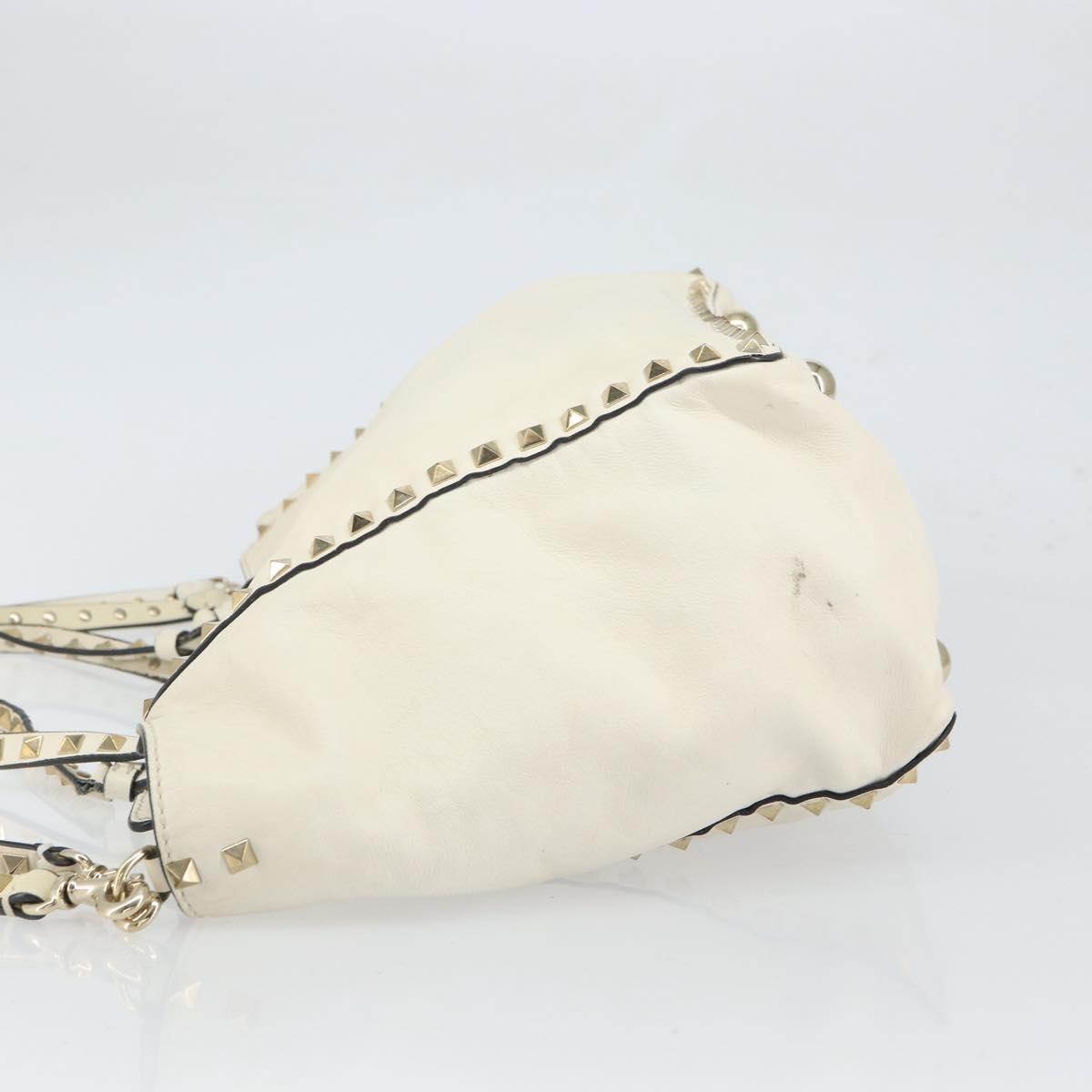 VALENTINO Studs Tote Bag Leather 2way White Gold Auth bs32446