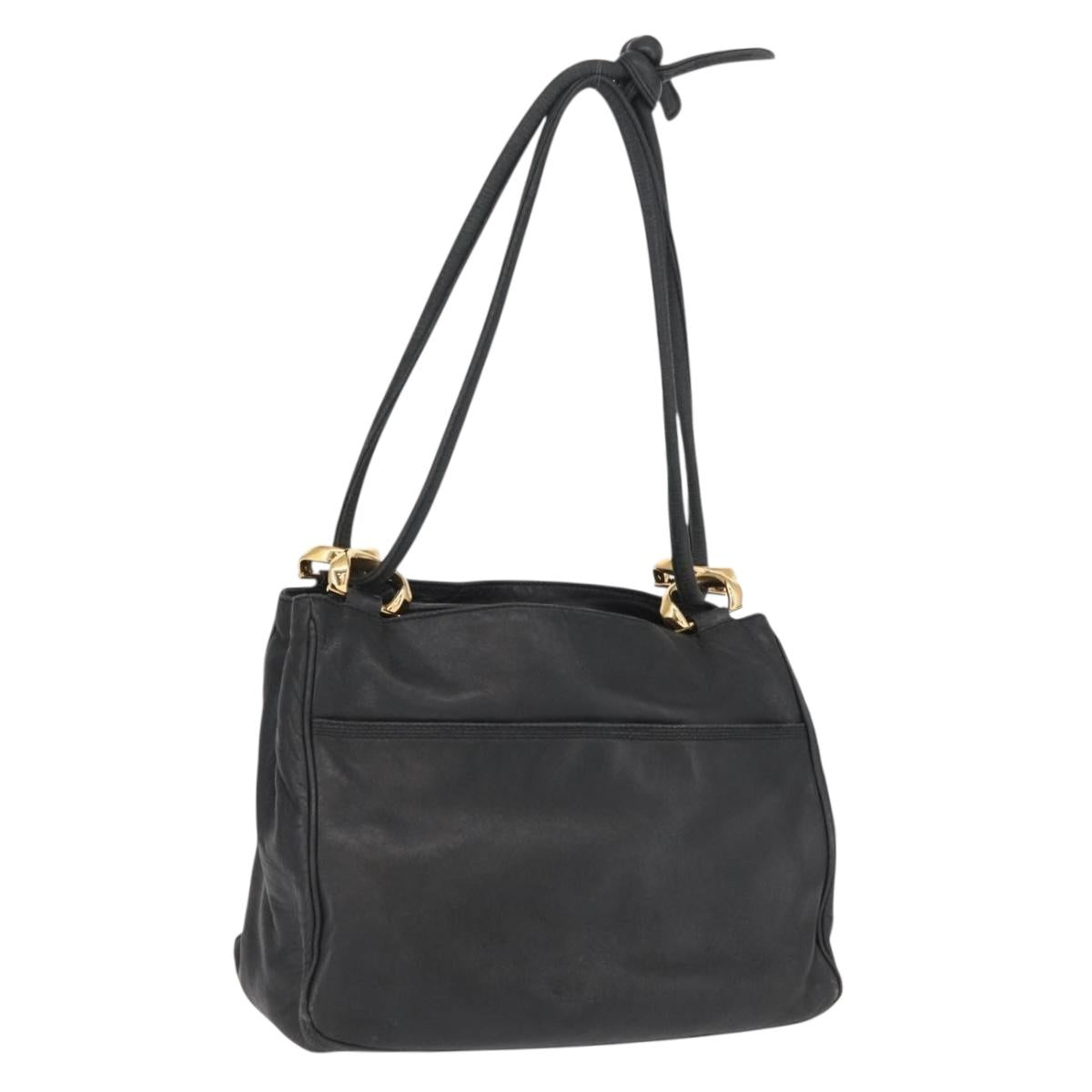 LOEWE Shoulder Bag Leather Black Gold Auth bs32447
