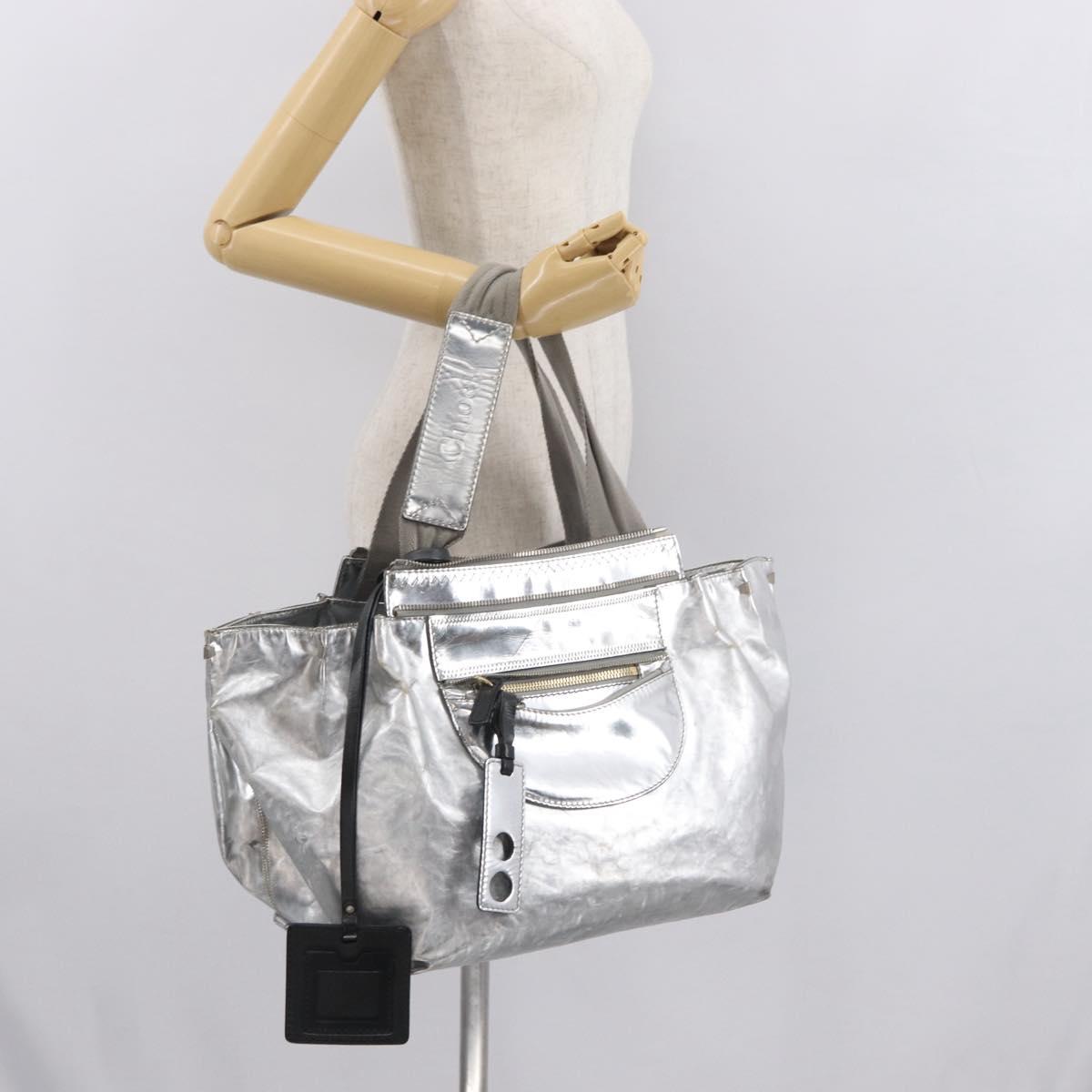 Chloe Tote Bag Leather Silver Auth bs32448