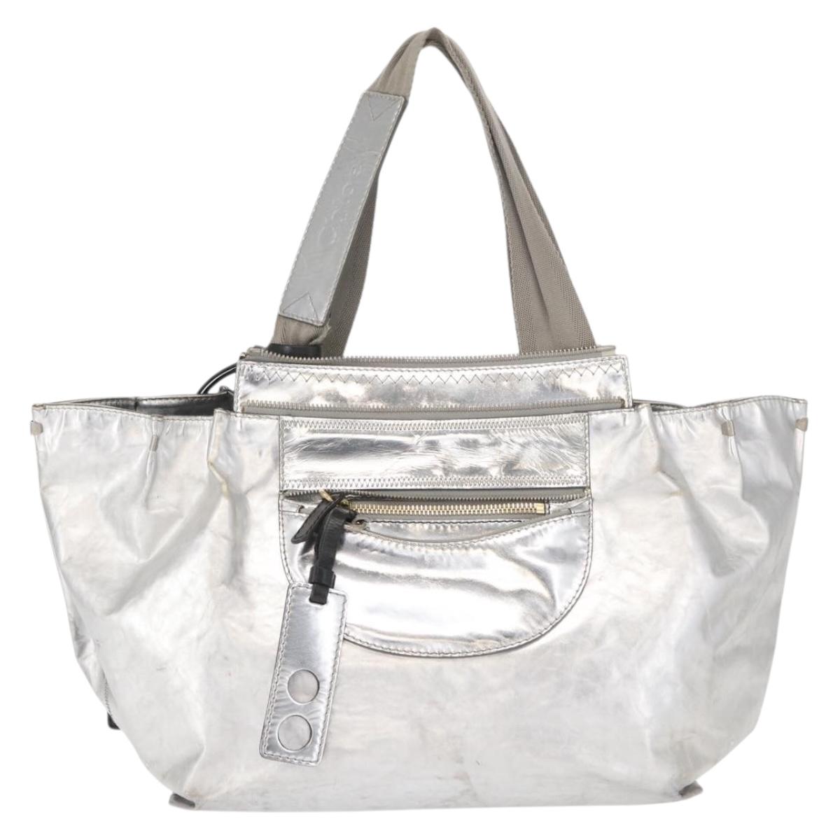 Chloe Tote Bag Leather Silver Auth bs32448