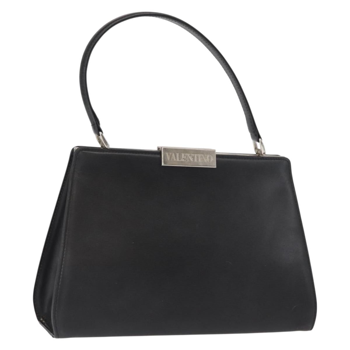 VALENTINO Hand Bag Leather Black Gold Auth bs32449
