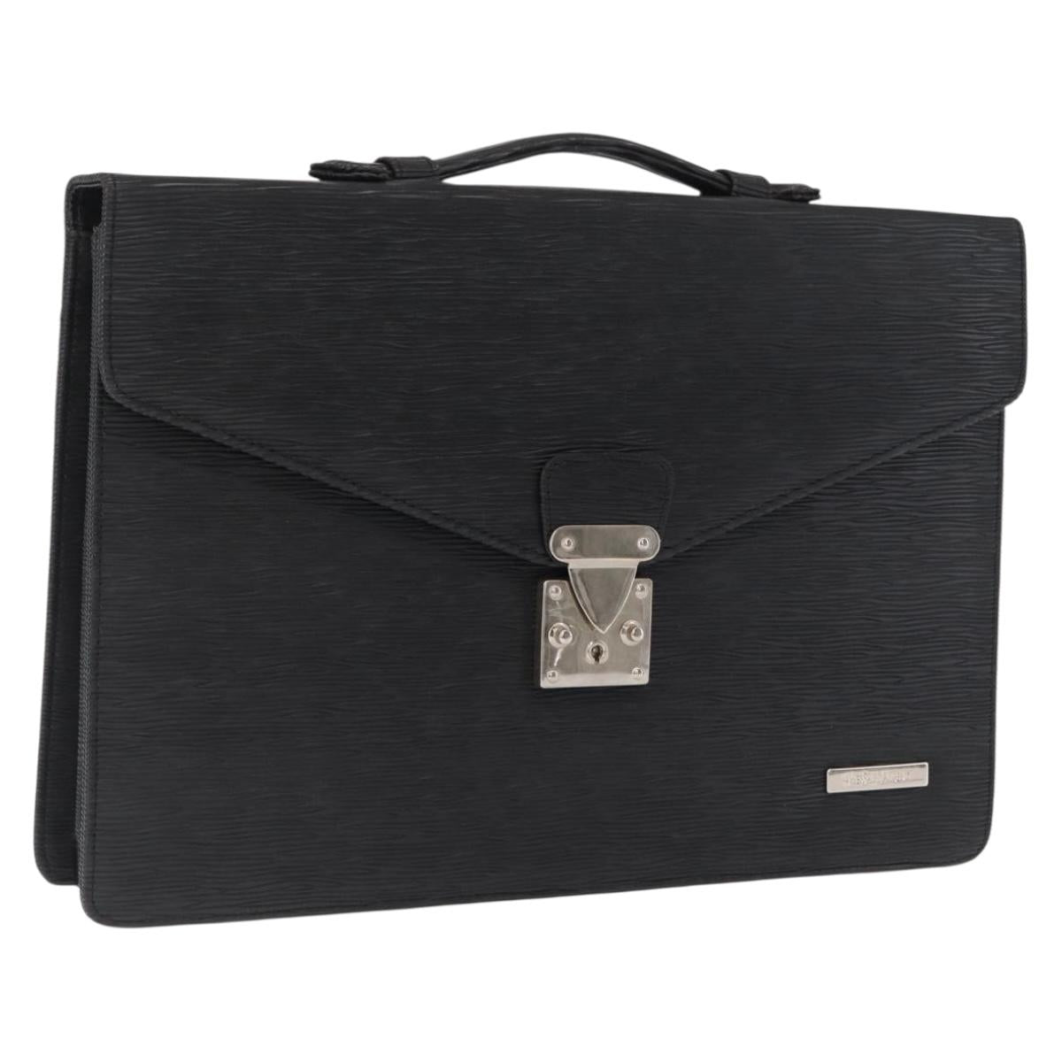 SAINT LAURENT Business Bag Leather Black Silver Auth bs32456