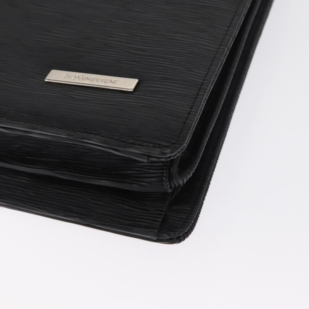 SAINT LAURENT Business Bag Leather Black Silver Auth bs32456