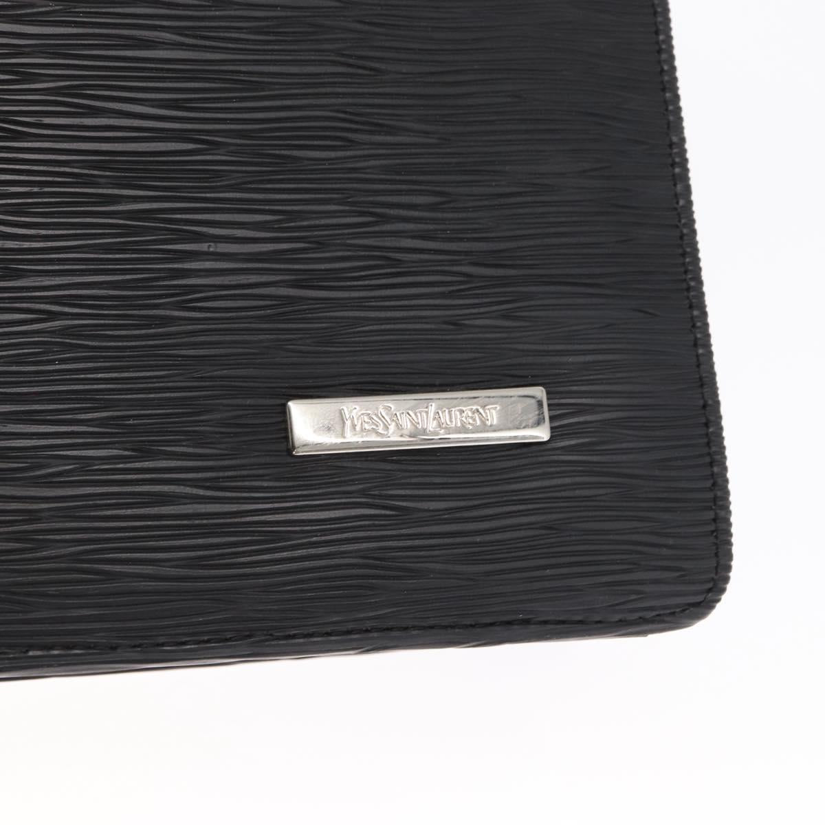 SAINT LAURENT Business Bag Leather Black Silver Auth bs32456