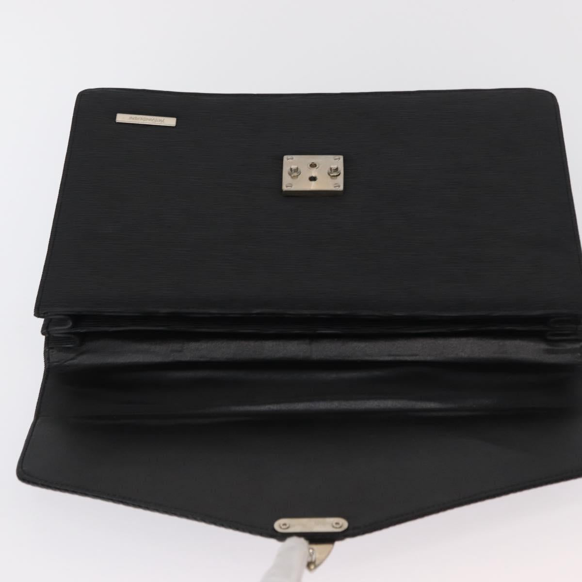 SAINT LAURENT Business Bag Leather Black Silver Auth bs32456