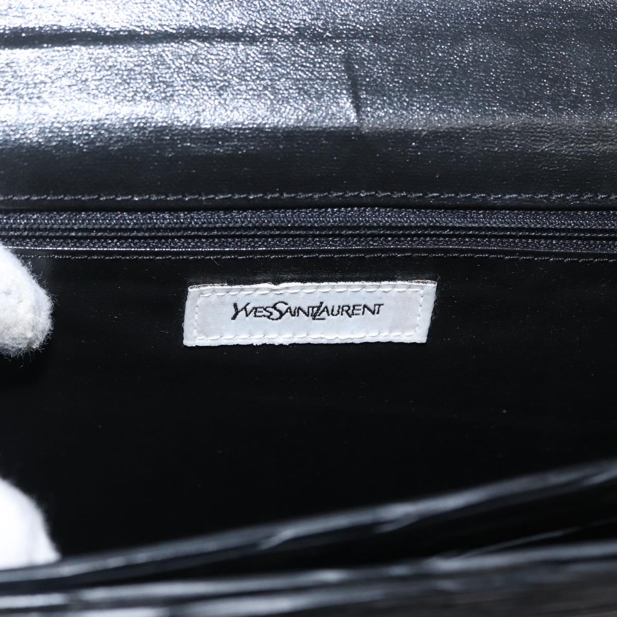 SAINT LAURENT Business Bag Leather Black Silver Auth bs32456