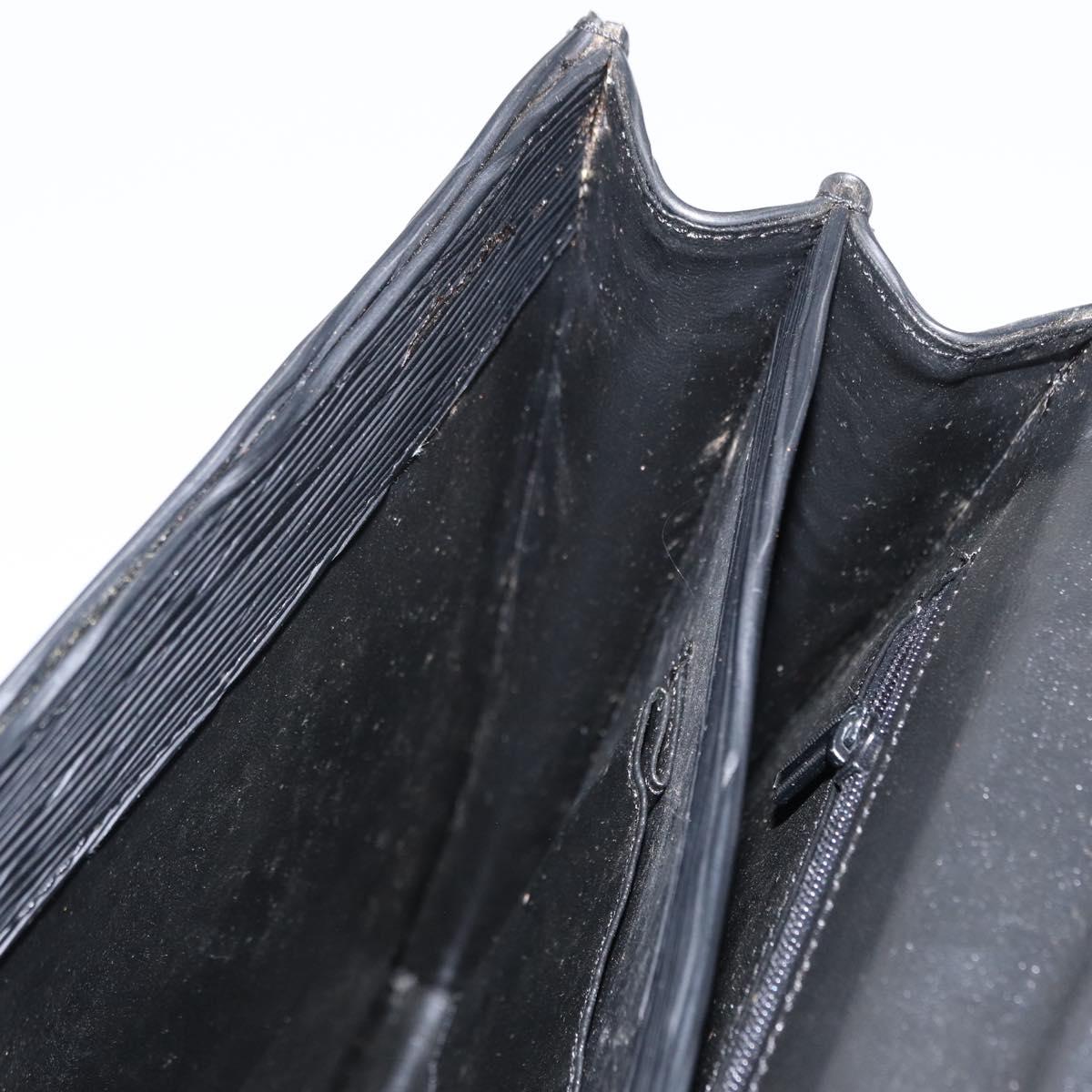 SAINT LAURENT Business Bag Leather Black Silver Auth bs32456