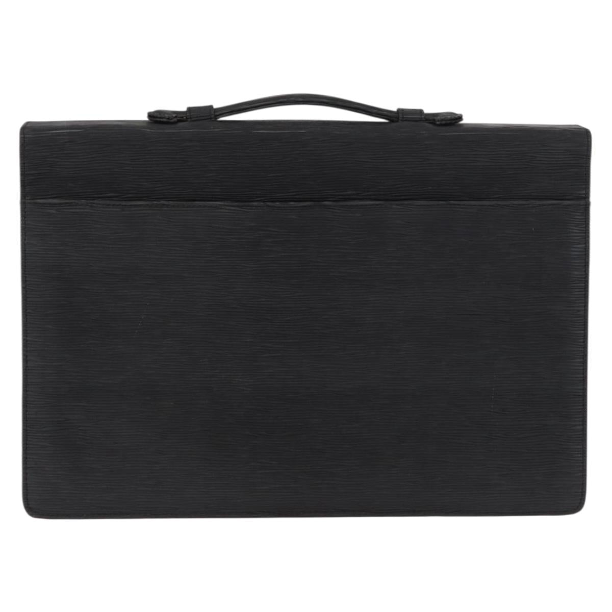 SAINT LAURENT Business Bag Leather Black Silver Auth bs32456