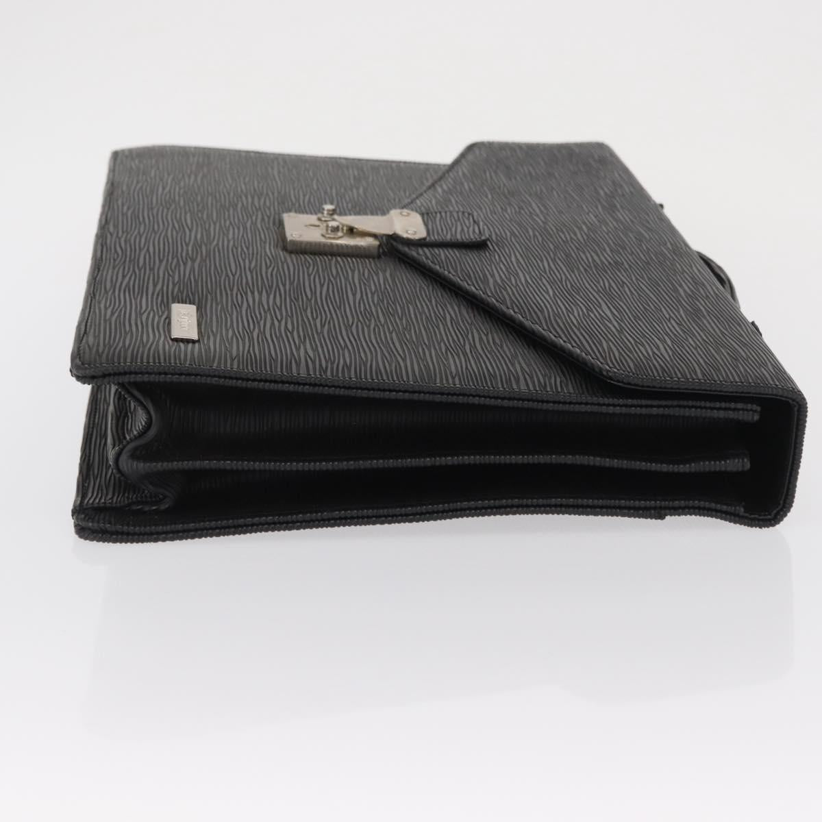 SAINT LAURENT Business Bag Leather Black Silver Auth bs32456