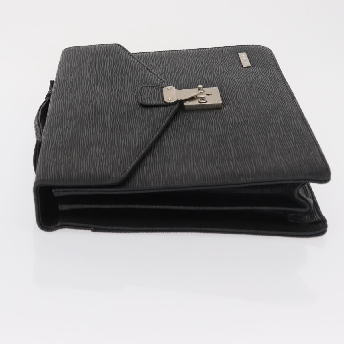 SAINT LAURENT Business Bag Leather Black Silver Auth bs32456