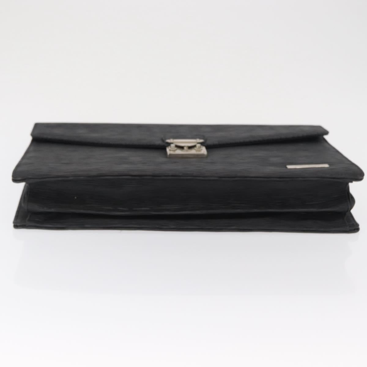 SAINT LAURENT Business Bag Leather Black Silver Auth bs32456