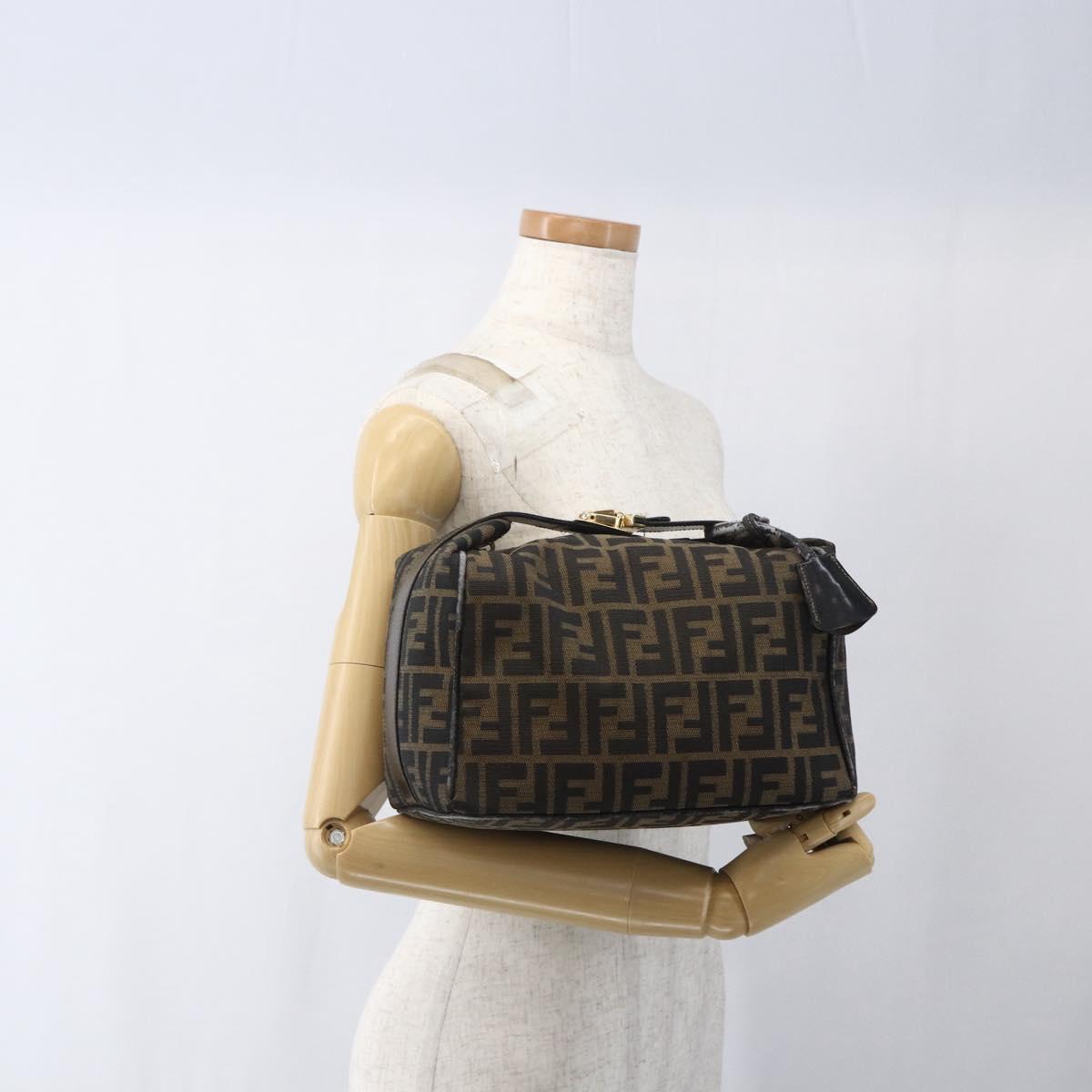 FENDI Zucca Canvas Hand Bag Black Brown Auth bs32457