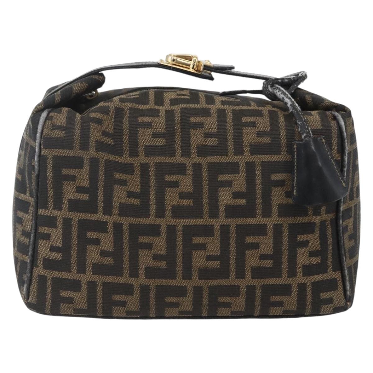 FENDI Zucca Canvas Hand Bag Black Brown Auth bs32457