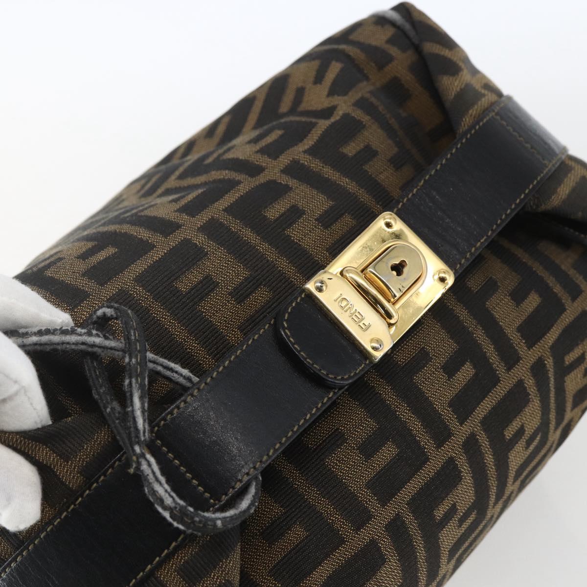 FENDI Zucca Canvas Hand Bag Black Brown Auth bs32457