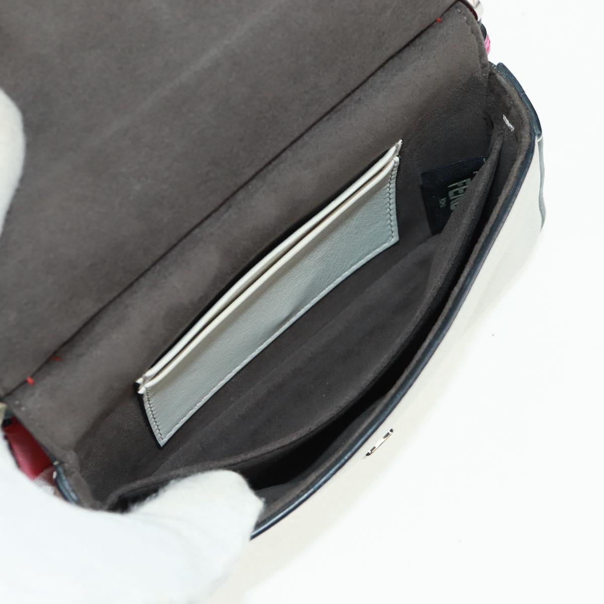 FENDI Chain Double Micro Baguette Shoulder Bag Leather Pink Silver Auth bs32459V