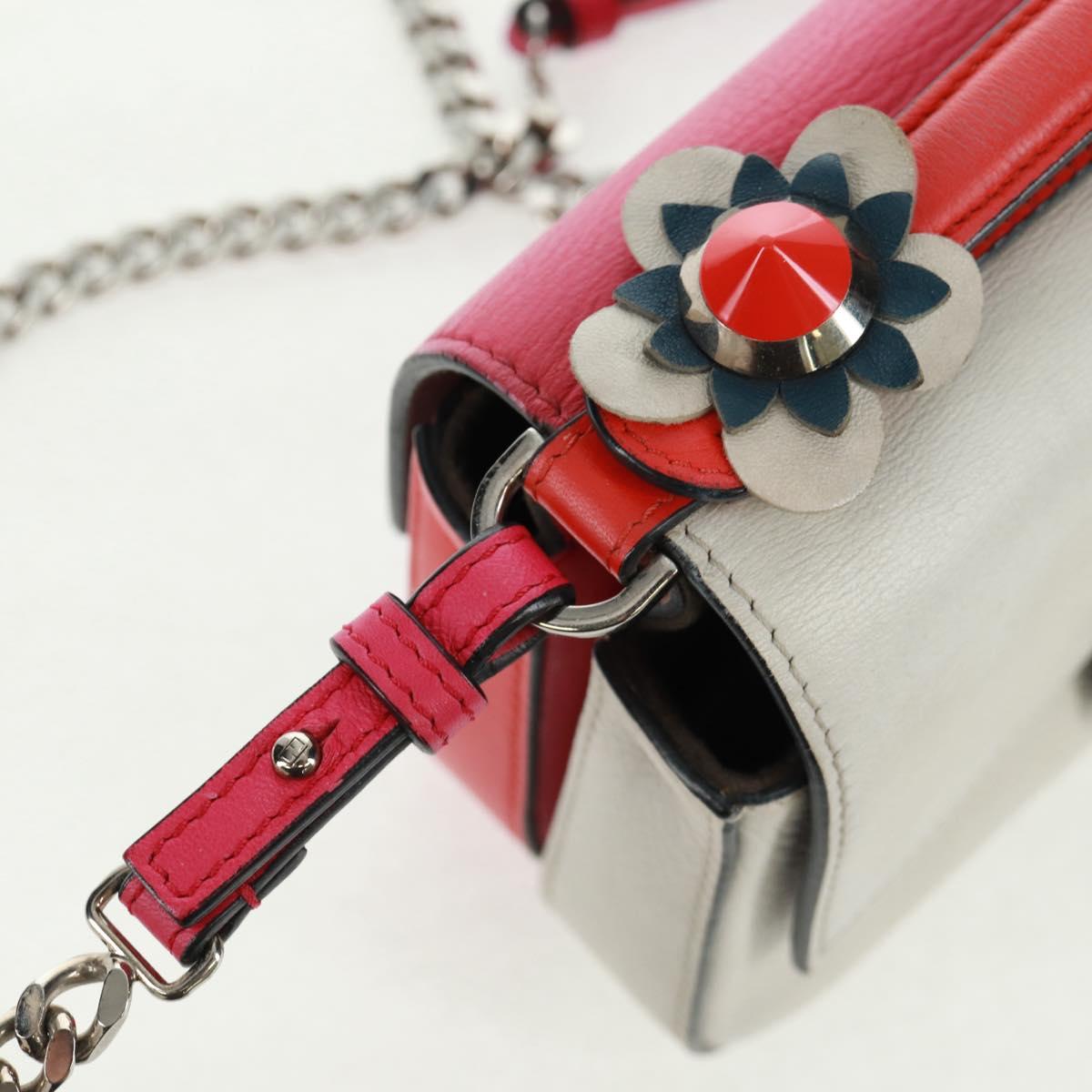 FENDI Chain Double Micro Baguette Shoulder Bag Leather Pink Silver Auth bs32459V