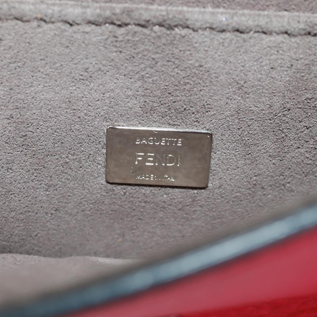 FENDI Chain Double Micro Baguette Shoulder Bag Leather Pink Silver Auth bs32459V