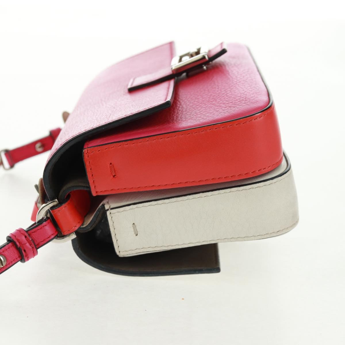 FENDI Chain Double Micro Baguette Shoulder Bag Leather Pink Silver Auth bs32459V