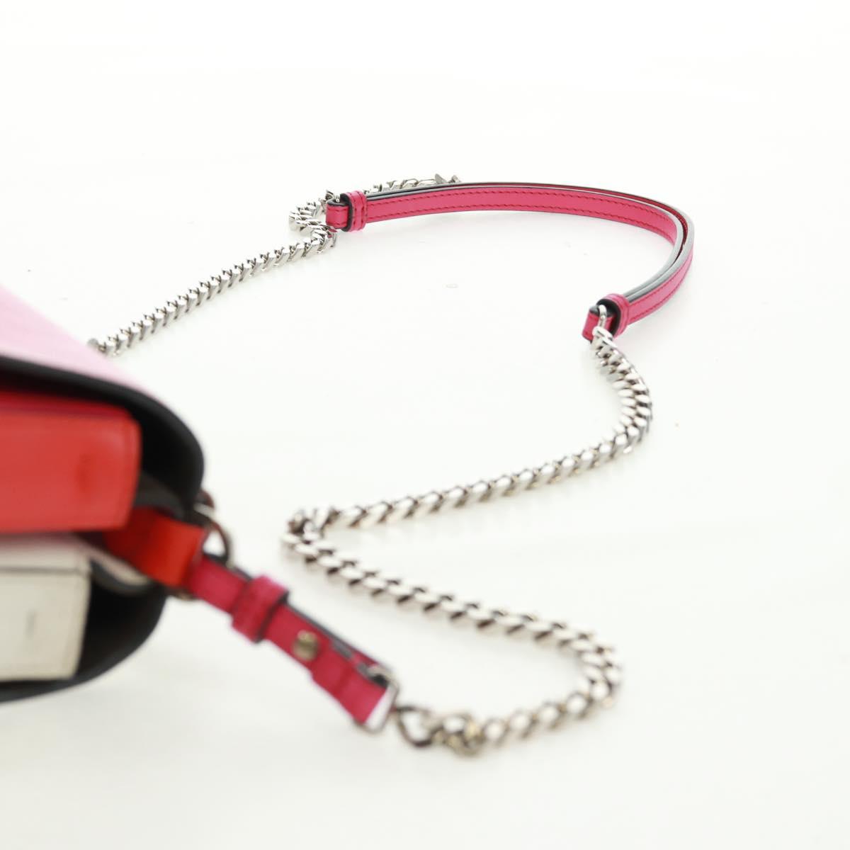 FENDI Chain Double Micro Baguette Shoulder Bag Leather Pink Silver Auth bs32459V