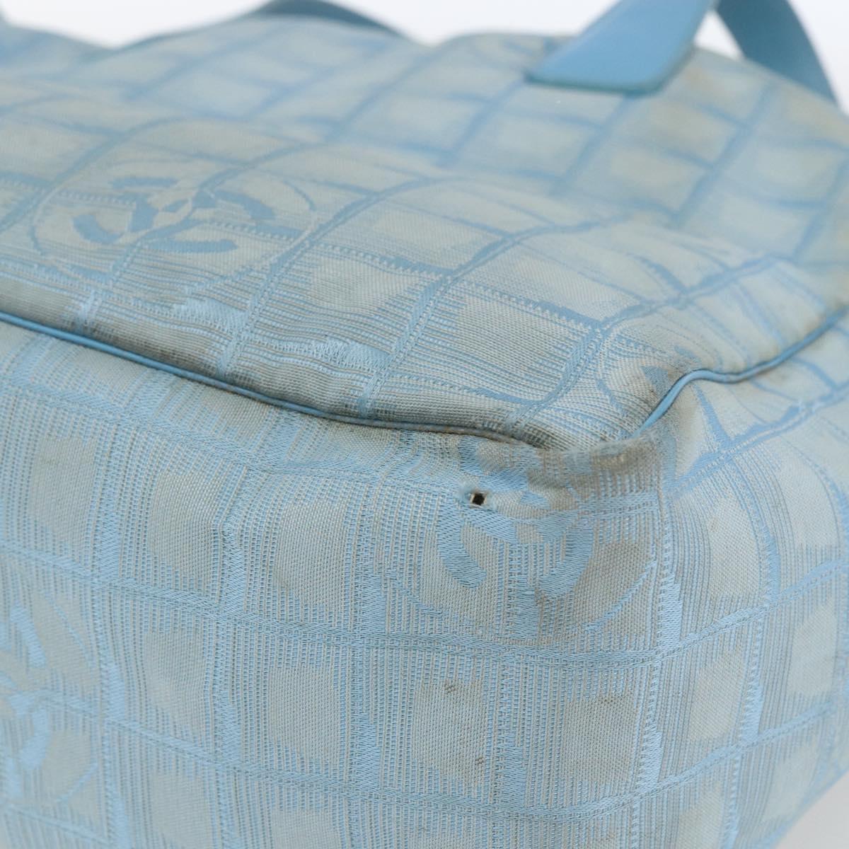 CHANEL New Travel Line Tote Bag Nylon Blue Silver CC Auth bs32461