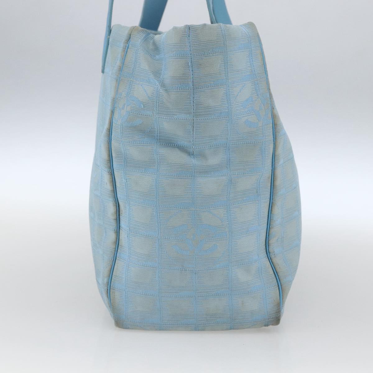 CHANEL New Travel Line Tote Bag Nylon Blue Silver CC Auth bs32461