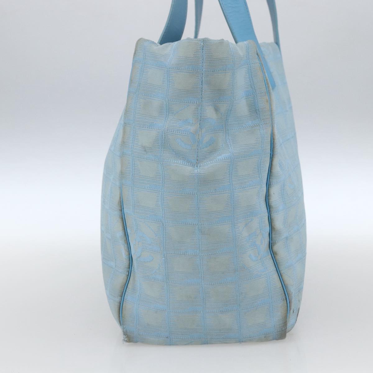CHANEL New Travel Line Tote Bag Nylon Blue Silver CC Auth bs32461