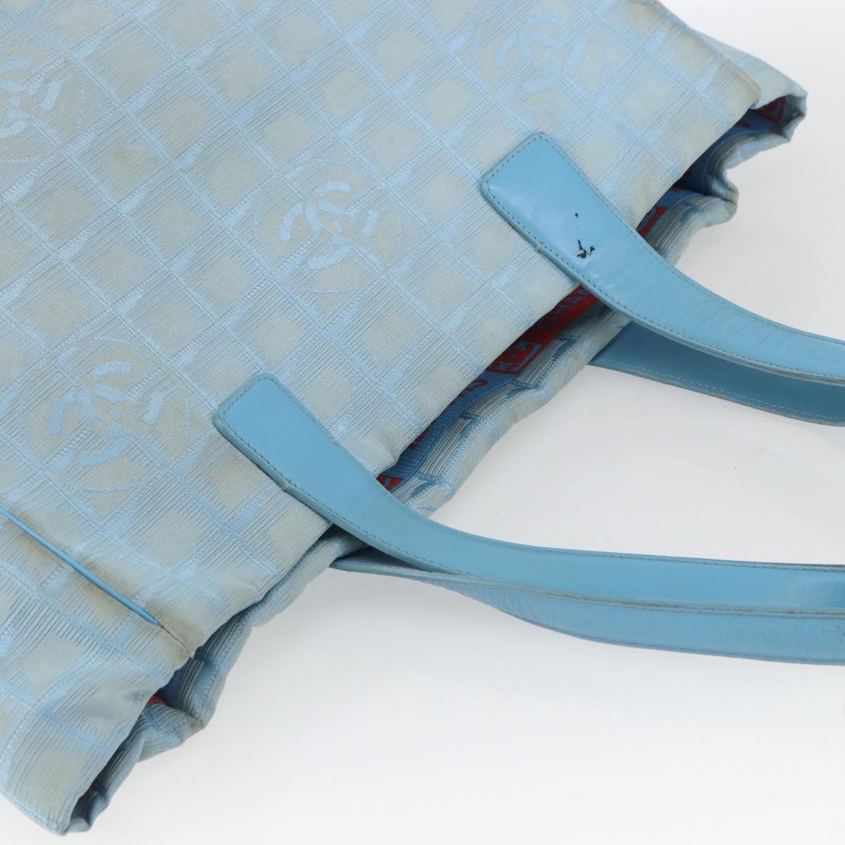 CHANEL New Travel Line Tote Bag Nylon Blue Silver CC Auth bs32461