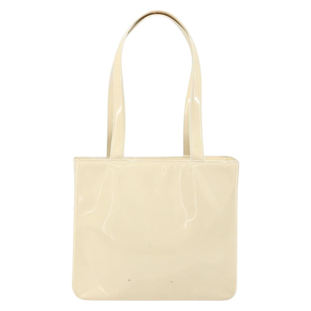 CHANEL Tote Bag Patent leather Beige Gold CC Auth bs32462