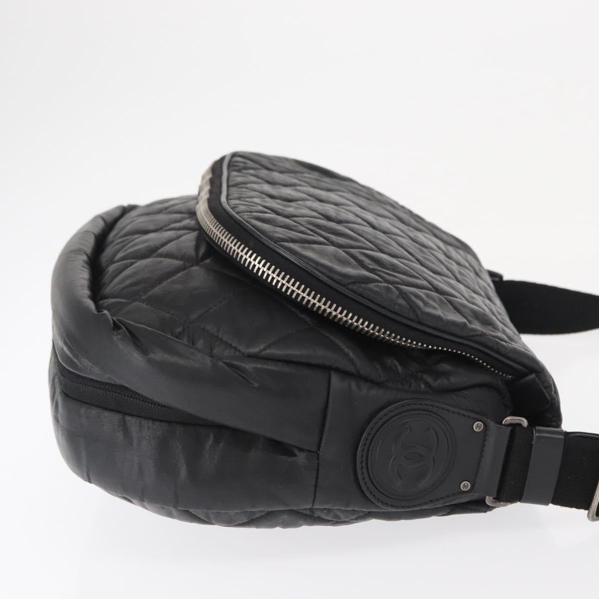 CHANEL Matelasse Shoulder Bag Nylon Black Silver CC Auth bs32463