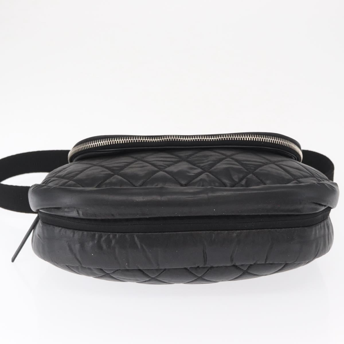 CHANEL Matelasse Shoulder Bag Nylon Black Silver CC Auth bs32463