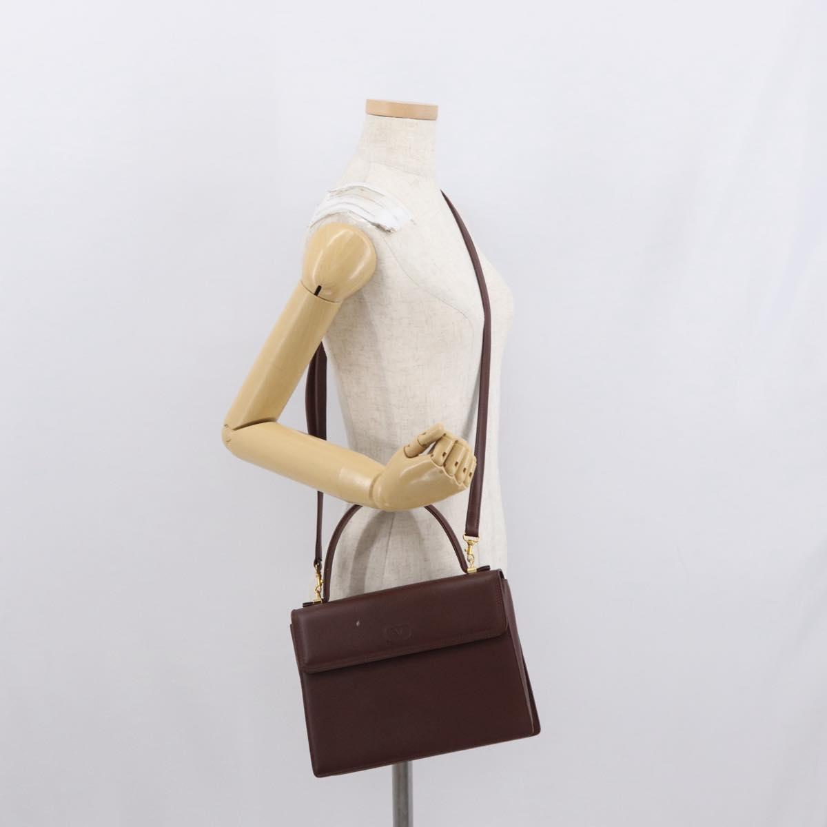 VALENTINO Hand Bag Leather 2way Brown Gold Auth bs32494