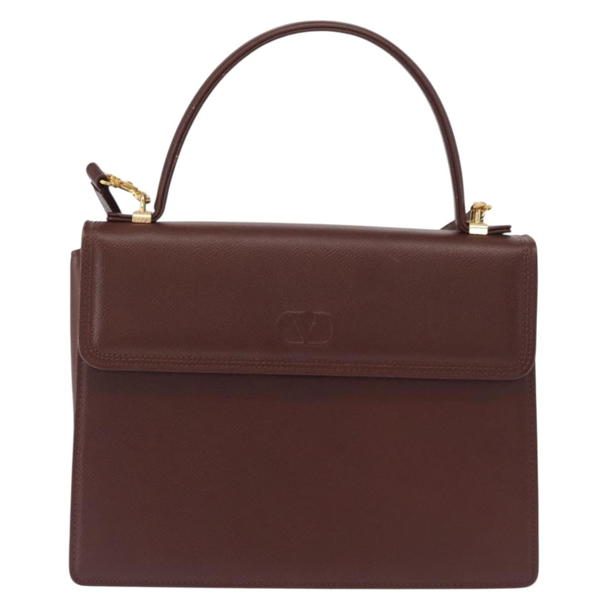 VALENTINO Hand Bag Leather 2way Brown Gold Auth bs32494