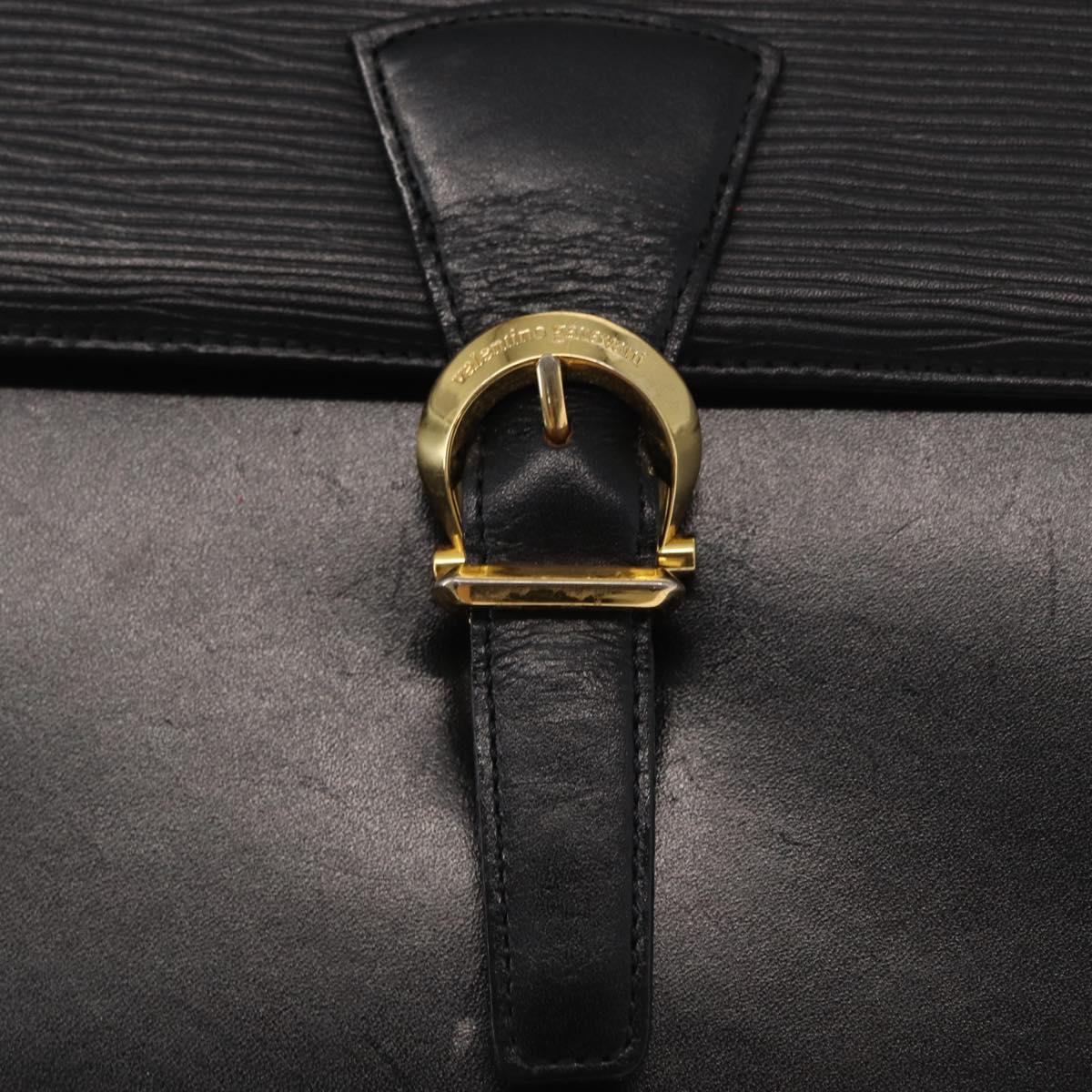 VALENTINO Shoulder Bag Leather Black Gold Auth bs32495