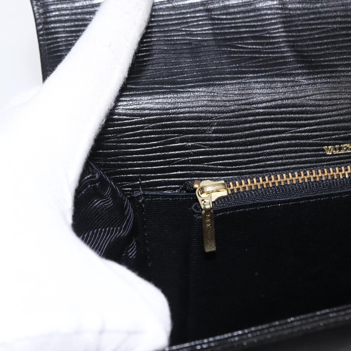 VALENTINO Shoulder Bag Leather Black Gold Auth bs32495