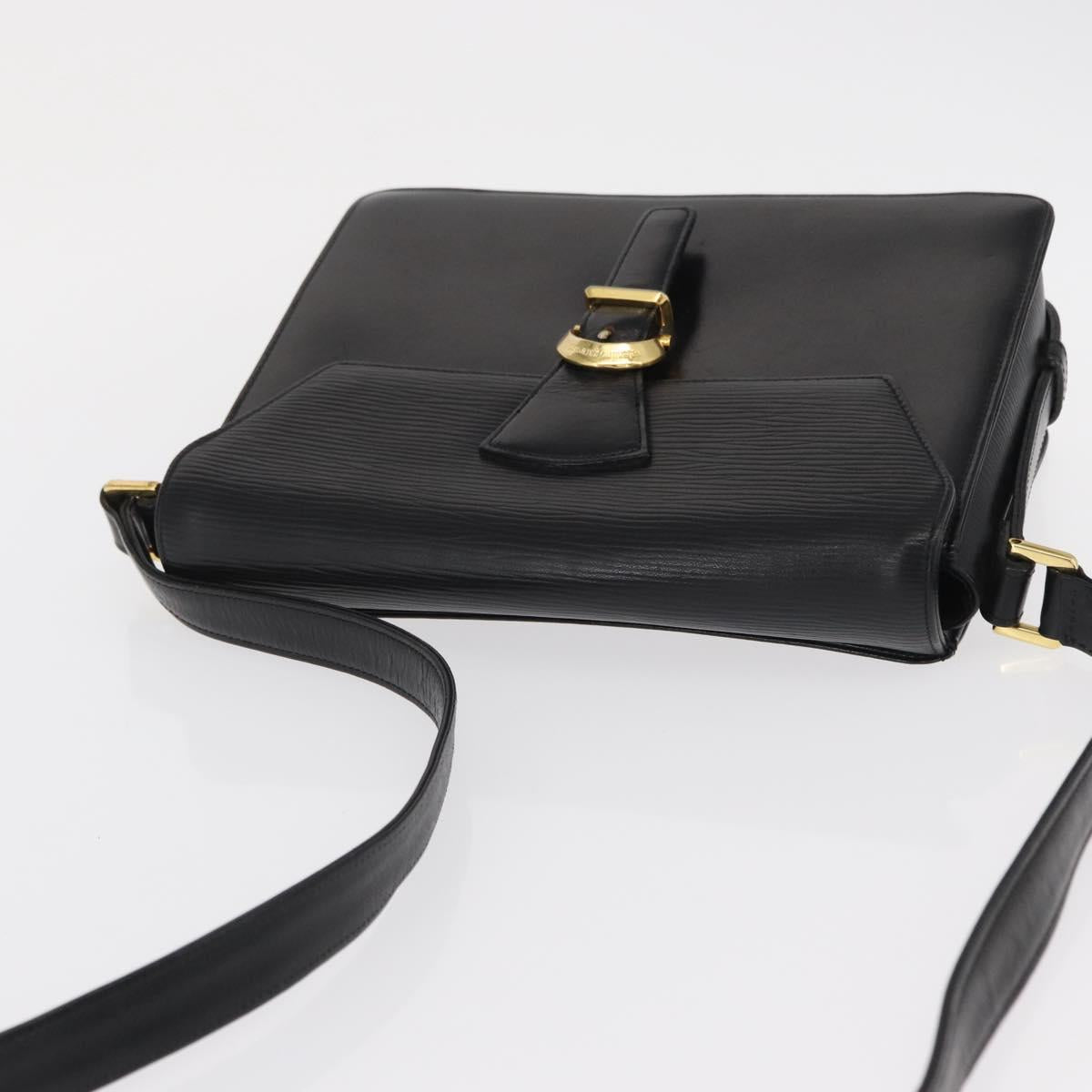 VALENTINO Shoulder Bag Leather Black Gold Auth bs32495