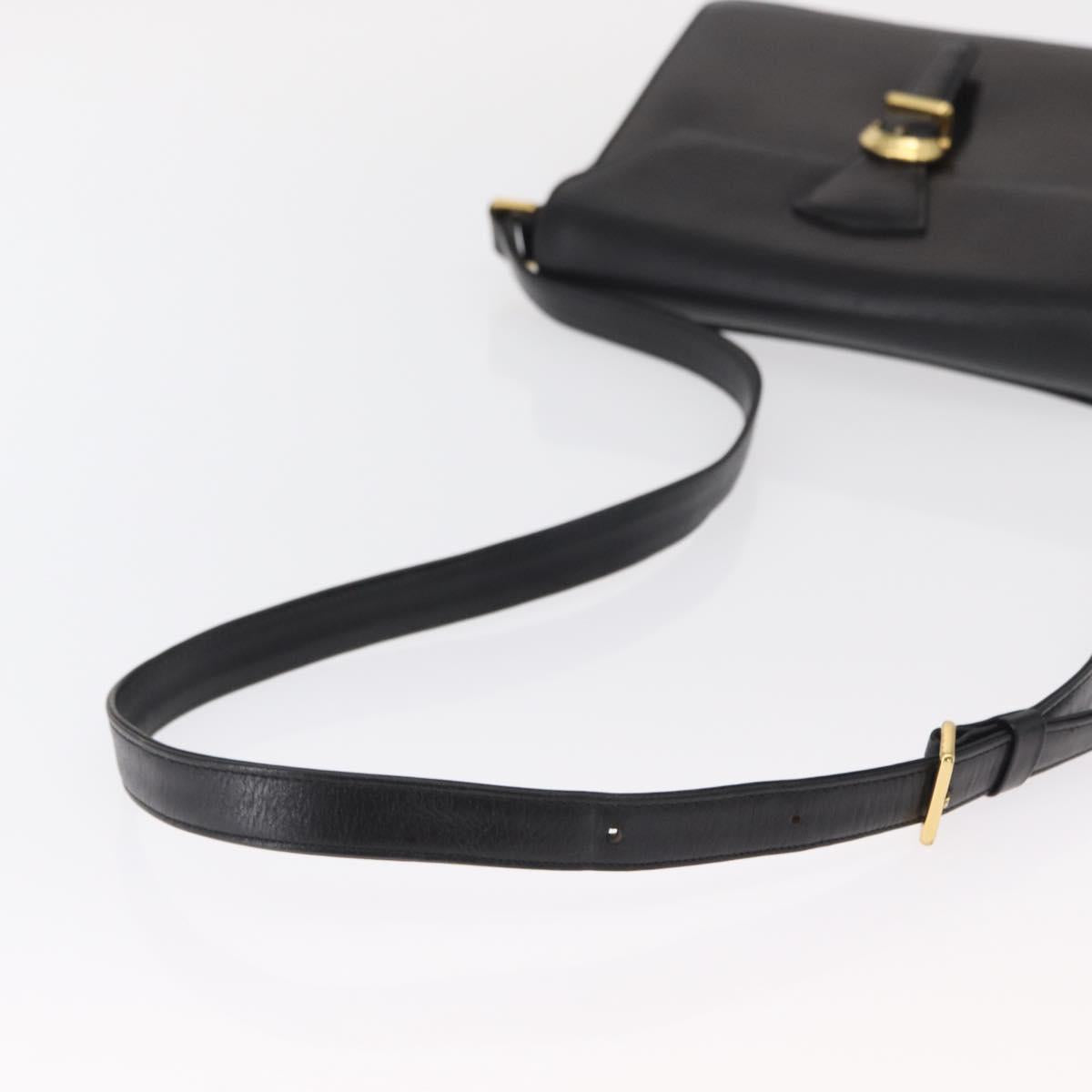 VALENTINO Shoulder Bag Leather Black Gold Auth bs32495