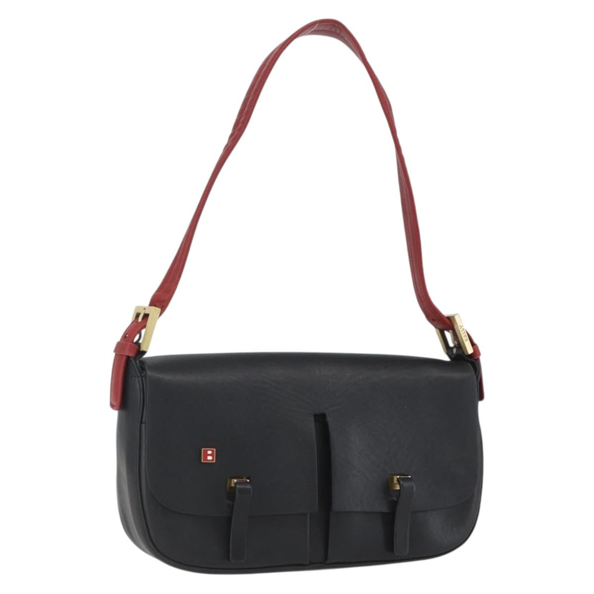 BALLY Shoulder Bag Leather Black Gold Auth bs32496