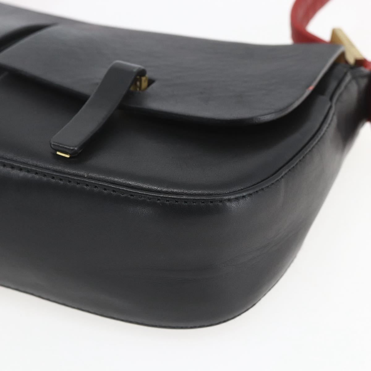 BALLY Shoulder Bag Leather Black Gold Auth bs32496