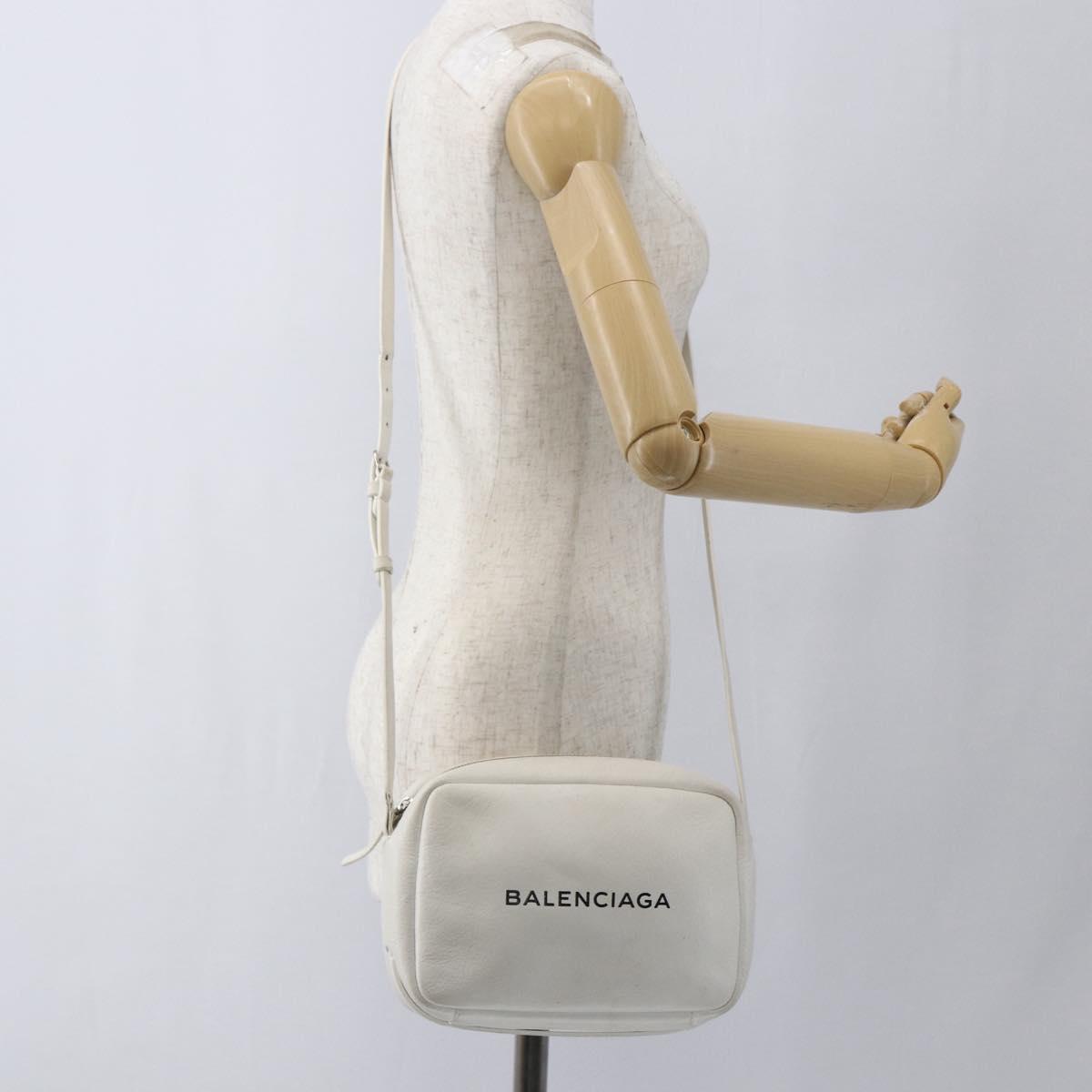 BALENCIAGA Shoulder Bag Leather White Silver 489812 Auth bs32497