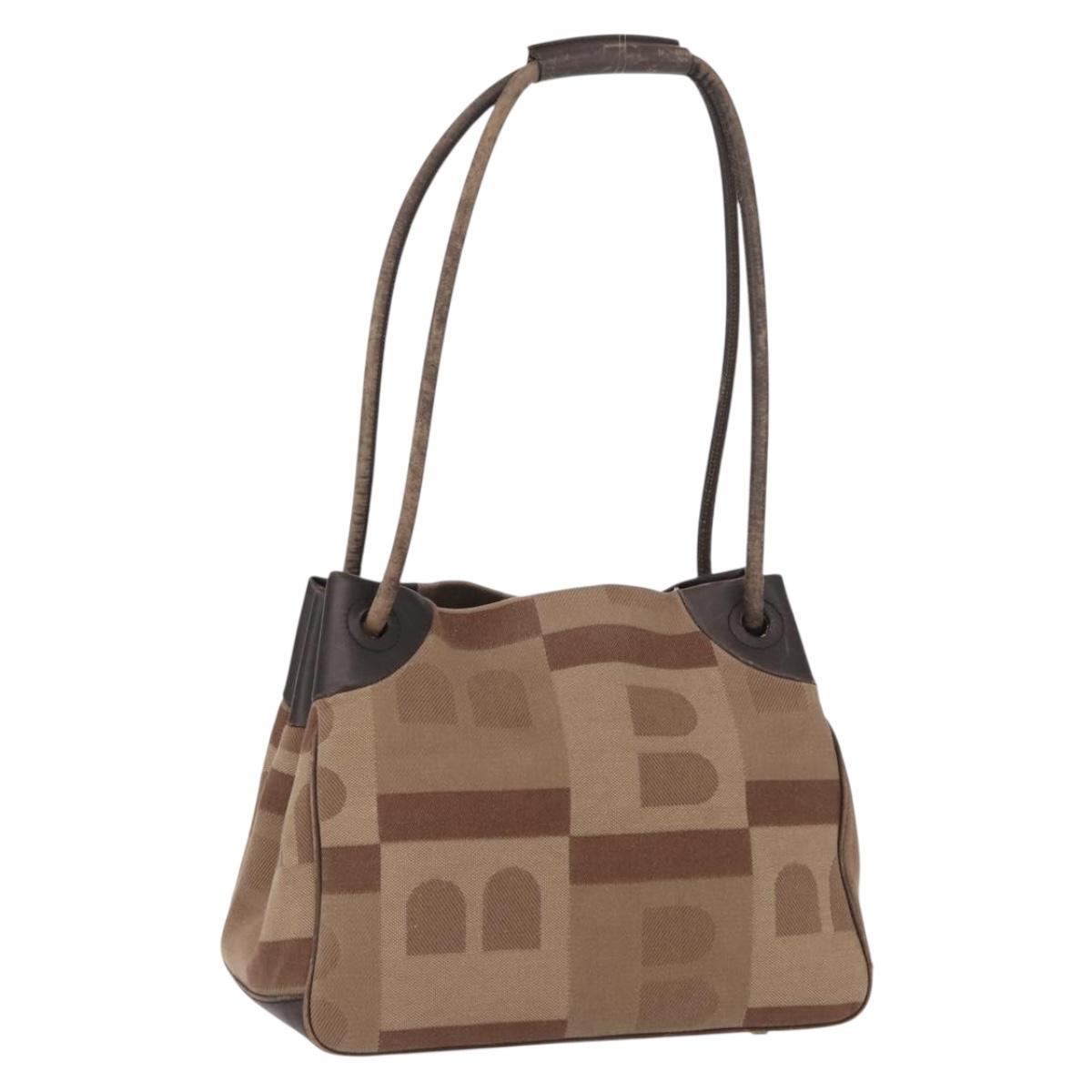 BALLY Shoulder Bag Canvas Beige Gold Auth bs32499