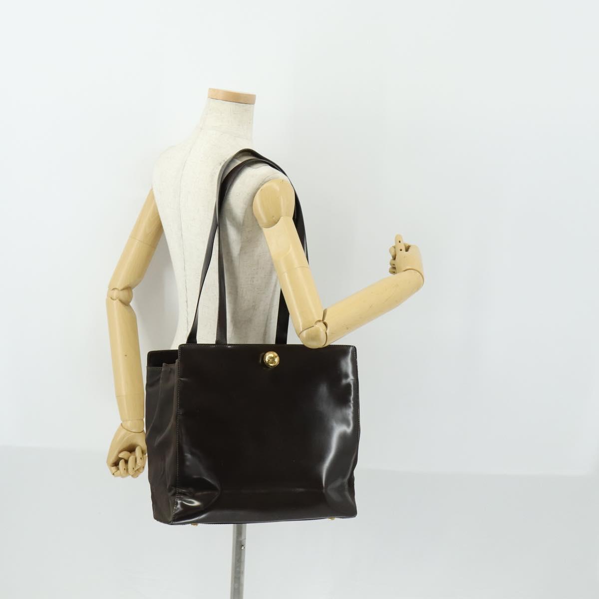 CELINE Tote Bag Patent leather Brown Gold Auth bs32500