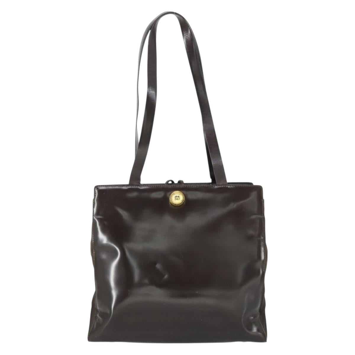 CELINE Tote Bag Patent leather Brown Gold Auth bs32500