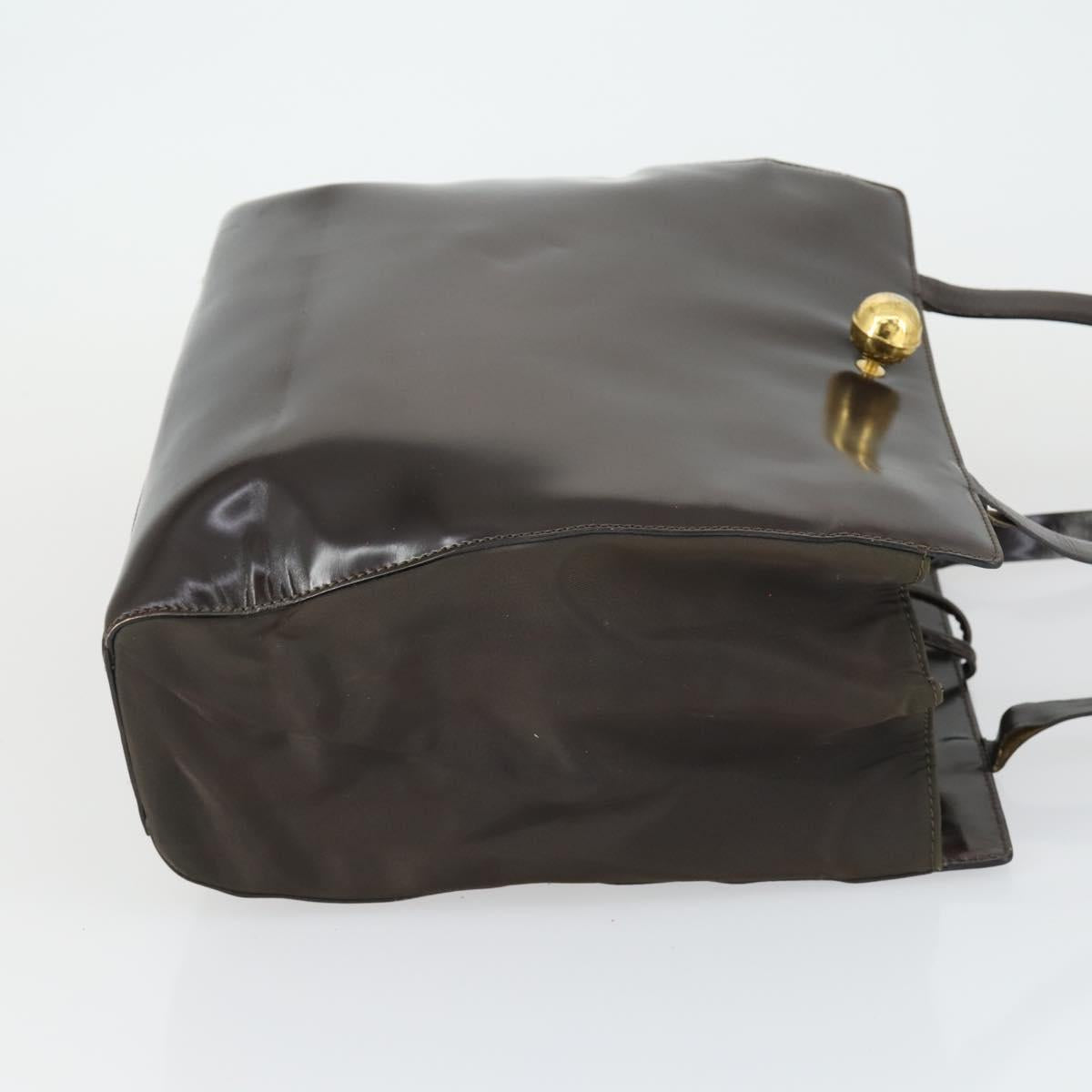 CELINE Tote Bag Patent leather Brown Gold Auth bs32500