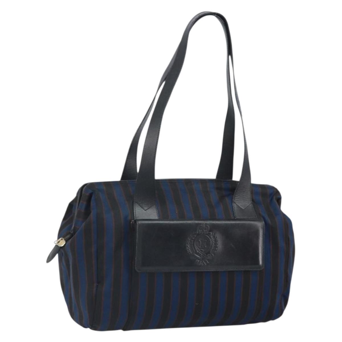 CELINE Tote Bag Canvas Blue Gold Auth bs32501