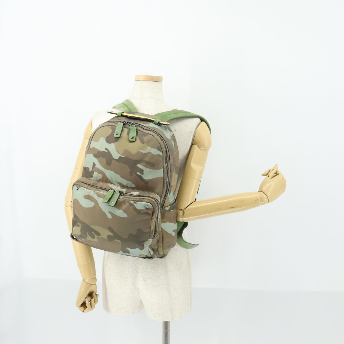 VALENTINO Backpack Nylon Khaki Silver Auth bs32505